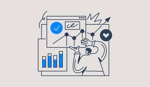 market research data analysis analyze business data or financial report seo analytics or profit and earning concept vector illustration