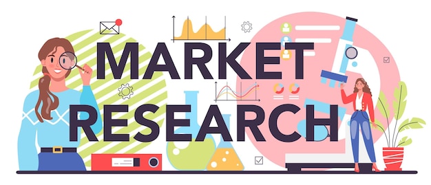 Vettore intestazione tipografica di ricerca di mercato analisi di marketing strategia dei prezzi di promozione aziendale sviluppo delle tendenze di mercato illustrazione vettoriale piatta isolata