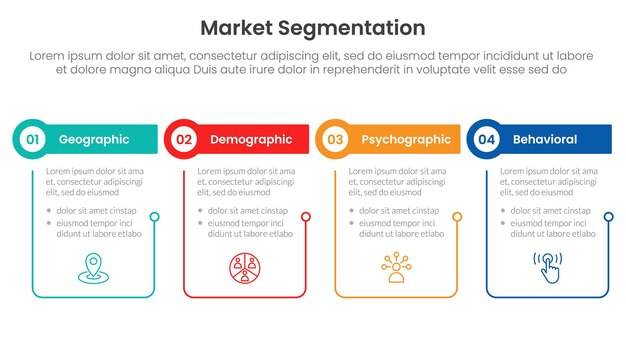 market segmentation framework analysis infographic 4 point stage template with outline table and circle header for slide presentation