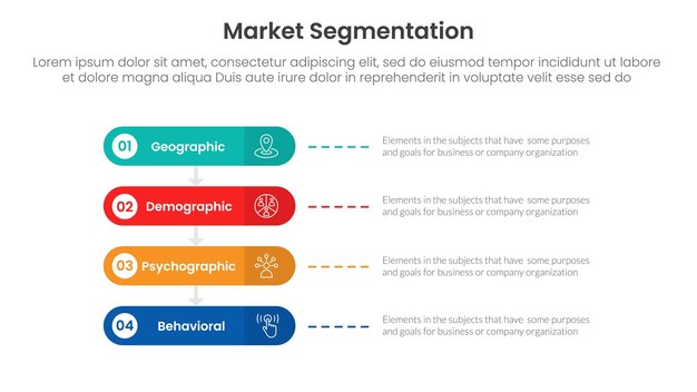 market segmentation framework analysis infographic 4 point stage template with round rectangle horizontal for slide presentation