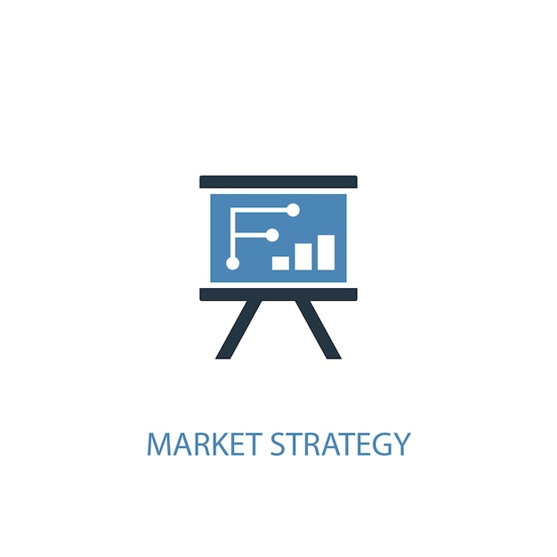 市場戦略のコンセプト2色のアイコン。シンプルな青い要素のイラスト。市場戦略コンセプトシンボルデザイン。 WebおよびモバイルUI / UXに使用できます