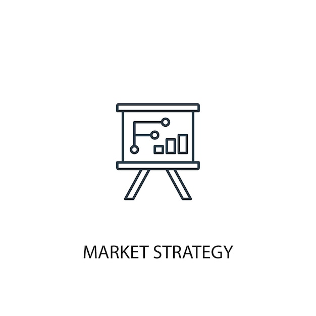 市場戦略のコンセプトラインアイコン。シンプルな要素のイラスト。市場戦略コンセプト概要シンボルデザイン。 WebおよびモバイルUI / UXに使用できます