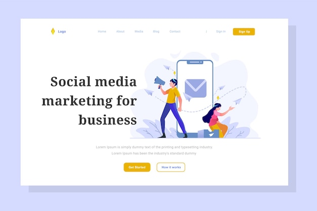 market team social media announcement Landing Page Business finance flat gradient style Illustration