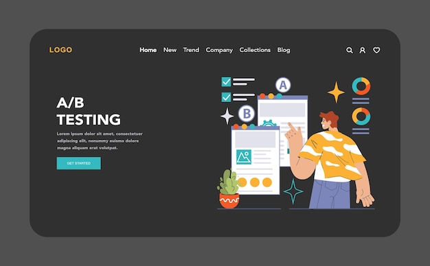 Marketer demonstreert een b-testing op dubbele weblayouts waarbij ontwerpelementen worden vergeleken die de gebruiker optimaliseren