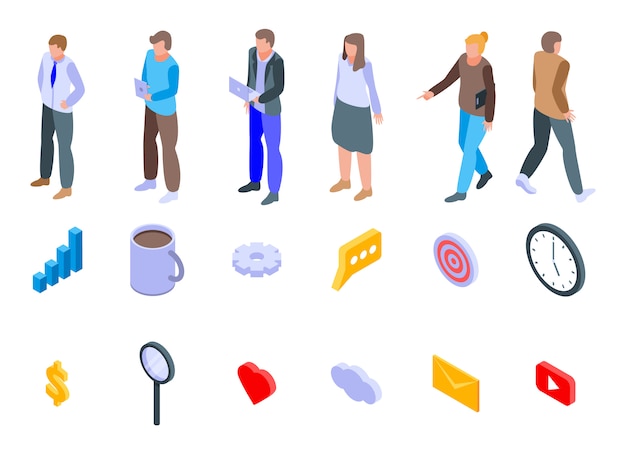 Vector marketer icons set, isometric style