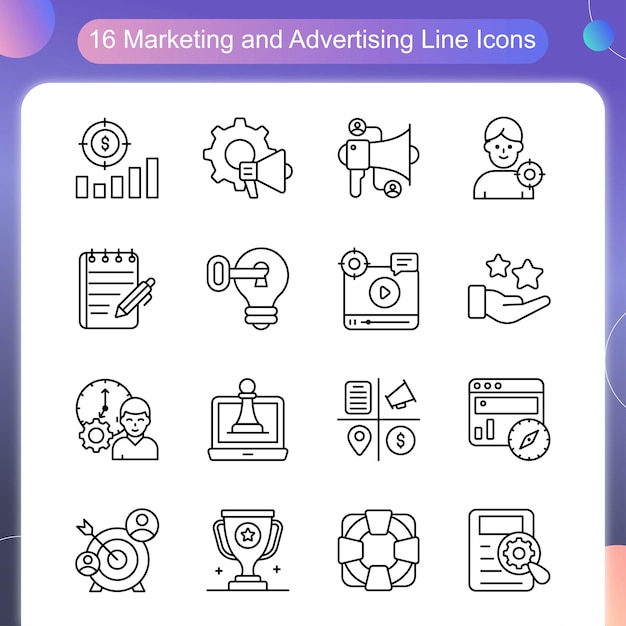 Marketing Advertising Vector Outline icon Set 01