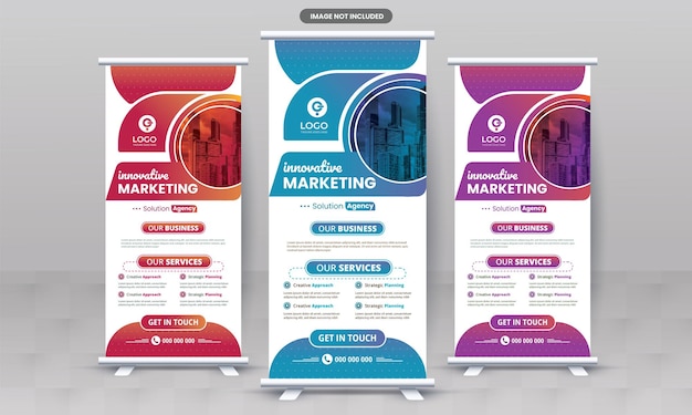 Vettore agenzia di marketing business roll up banner design corporate x standee singage pull up banner di flyer