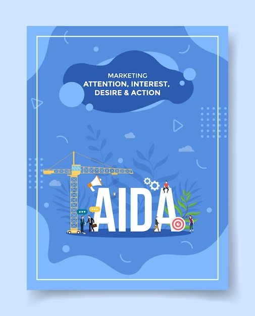 Marketing attention interest desire action people around word aida speaker advertisement target plan for template 