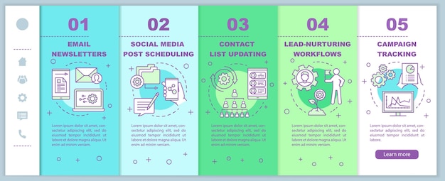 Marketing automation onboarding mobile web pages vector template