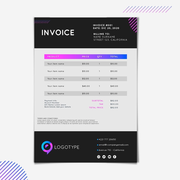 Vector marketing business invoice template