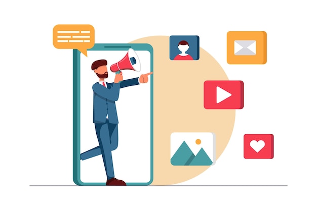 Marketing Er komt een man met een mondstuk uit de telefoon