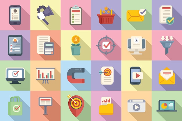 Marketing filled icons set flat vector Direct sales