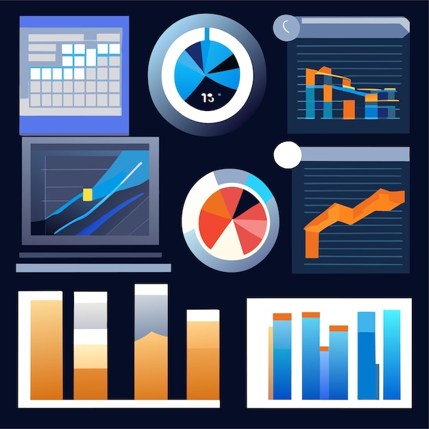 Vector marketing growth statistics template or analyzing growth chart or elements collection dashboard