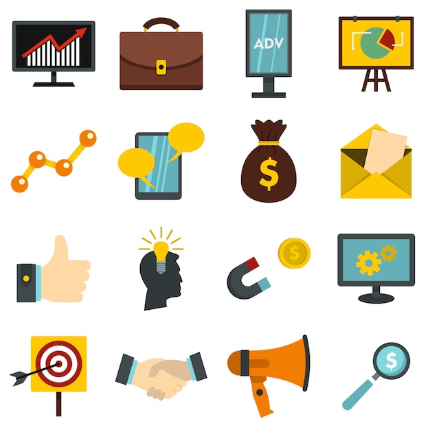 Vector marketing items set flat icons