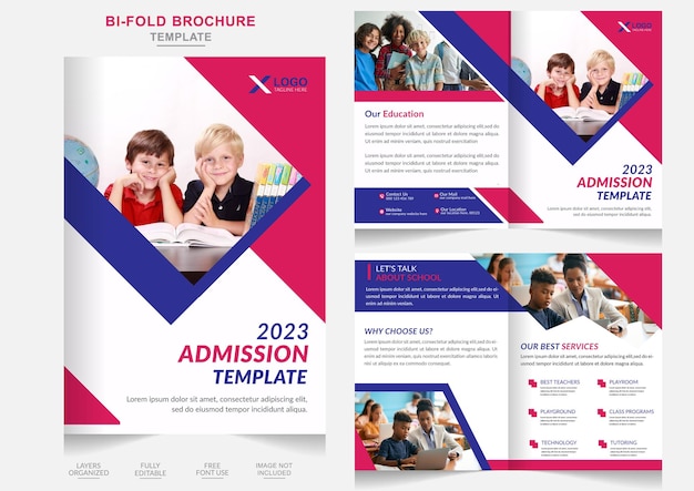 Vector marketing kids back to school admission bifold brochure design or school admission brochure template