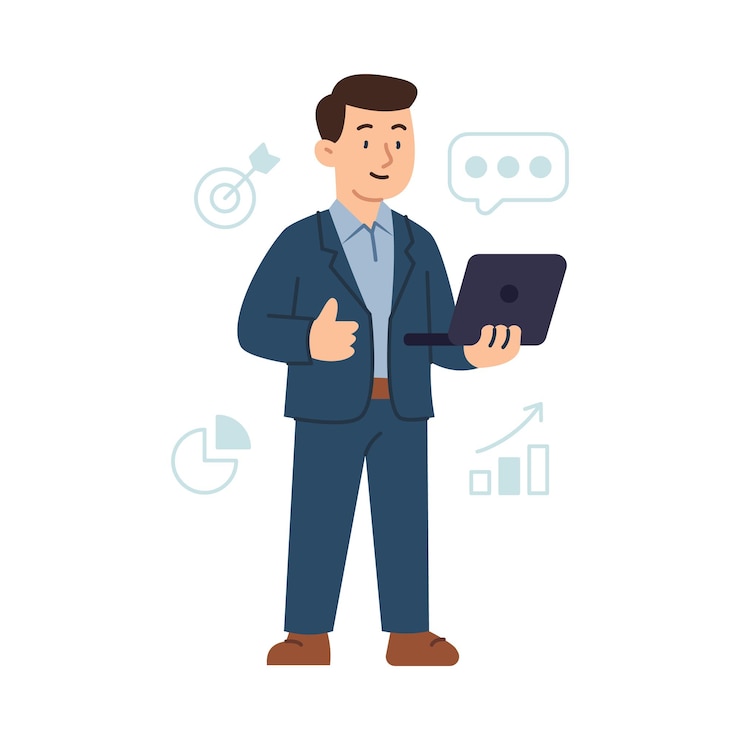 Vector marketing manager flat cartoon character vector illustration