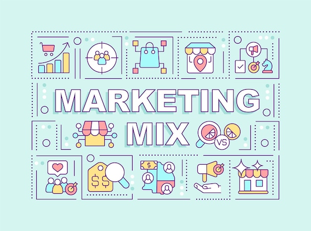 Marketing mix parola concetti bandiera blu chiaro