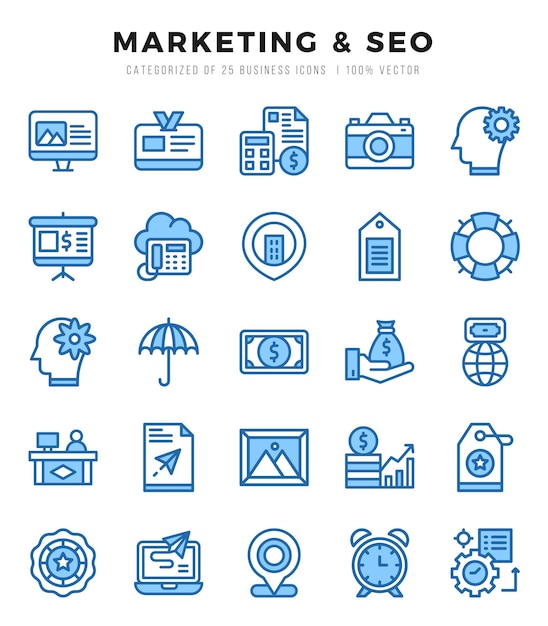 Vector marketing seo icons pack two color style vector illustration