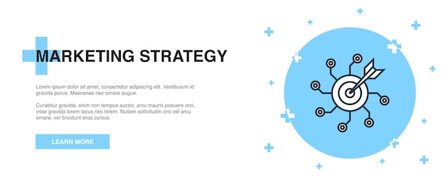Vettore icona della strategia di marketing, concetto di modello di contorno banner. disegno dell'illustrazione della linea di strategia di marketing