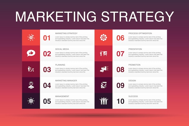 Vector marketing strategy infographic 10 option template.planning, marketing manager, presentation, planning simple icons