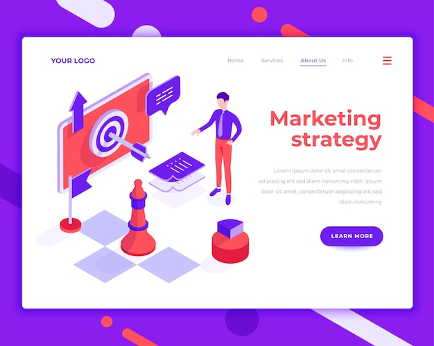marketing strategy teamwork people and interact with site isometric vector illustration