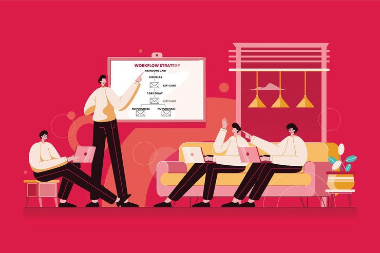 Vector marketing strategy workflow vector illustration