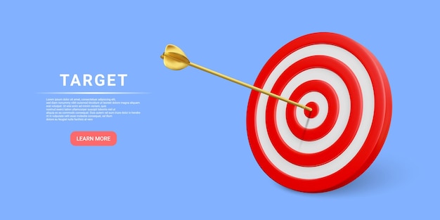 Vector marketing time concept business orientation realistic 3d red target with a golden arrow in the center vector illustration