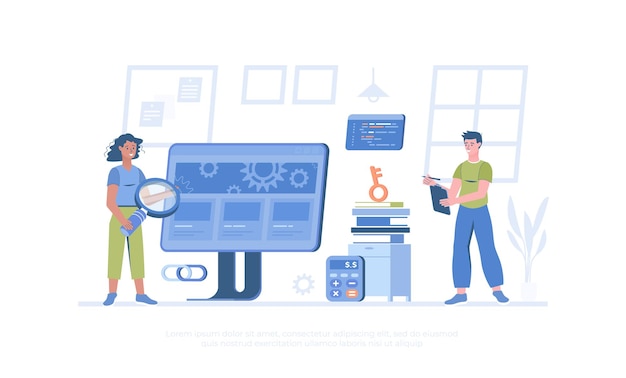Marketingstrategie SEO-beoordeling en -analyse voor website Site-audit Cartoon moderne platte vector