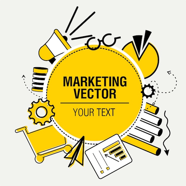 Vector marketingstrategie vectorillustratie in geel en zwart het meisje achter het mentale proces