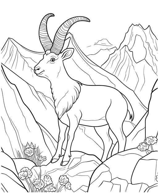 Markhor Climbing the mountain coloring pages