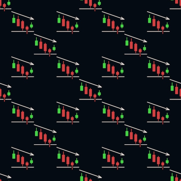 Marktgegevensanalyse met candlestick-diagram met vectorkleurig naadloos patroon