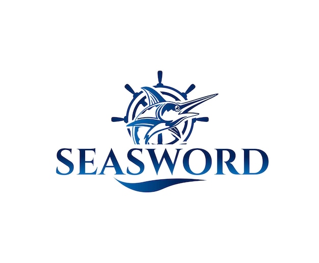 Modello di progettazione del logo del mare della barca marlin