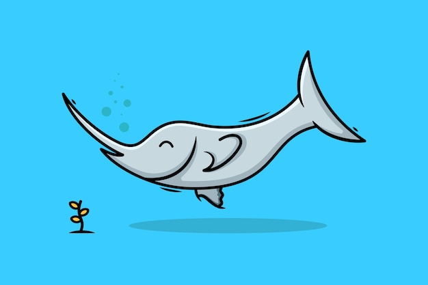 Marlin fish cartoon vector icon illustration, animal nature concept design.