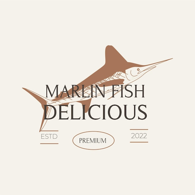 マーリン魚ヴィンテージイラストロゴ