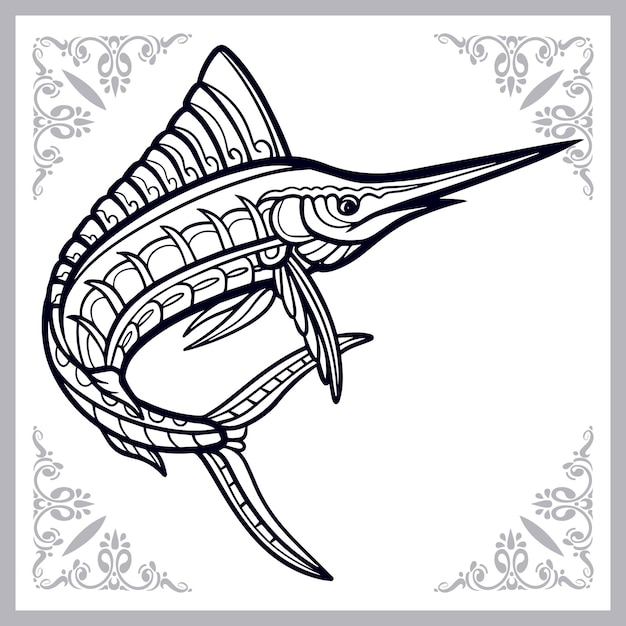 白い背景で隔離のカジキ魚zentangle芸術