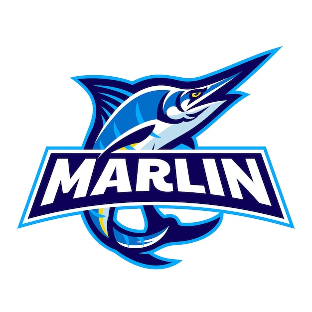 Vettore disegno animato del logo di marlin fishing
