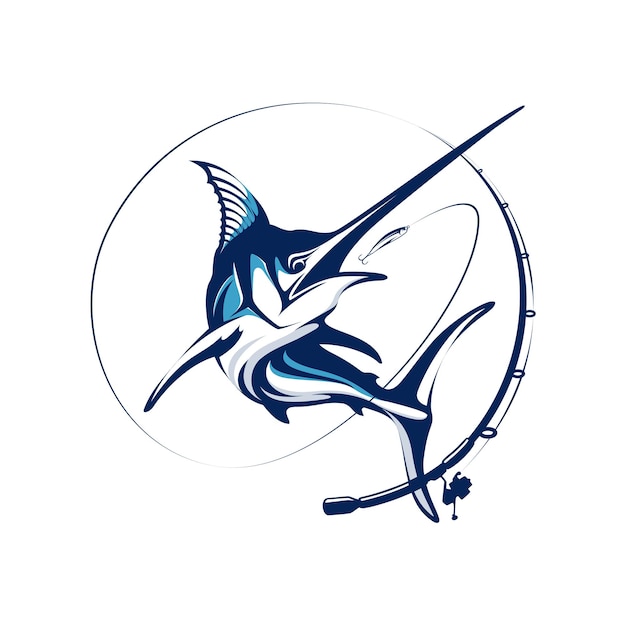 Vettore marlin fishing tournament logo template vector marlin fish jumping illustration vettore di design del logo