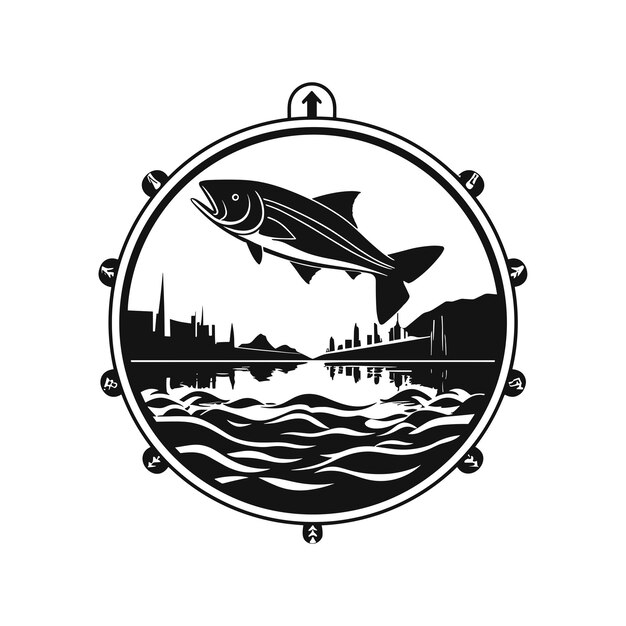 Vector marlin jumping over waves vector logo for sportfishing tournaments and fishing gear brands