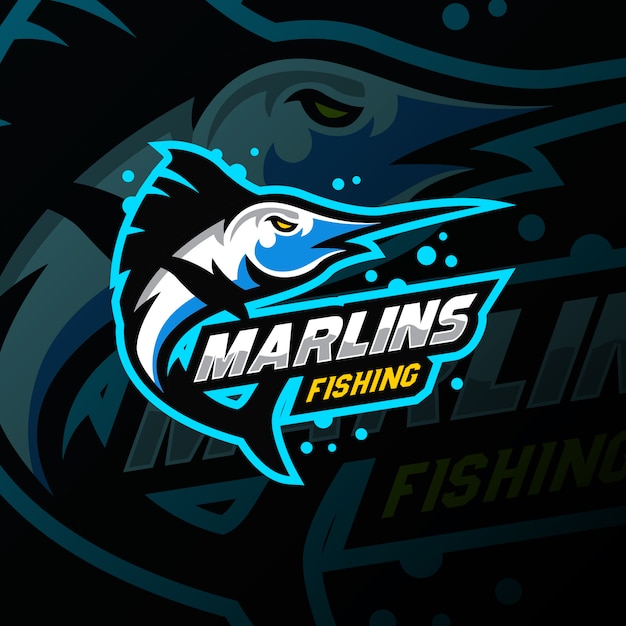 Torneo di gioco sportivo logo mascotte marlin