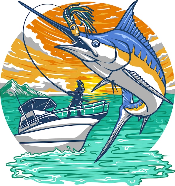 Vector marlin sea fishing