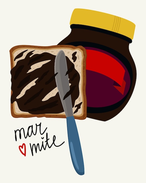 마마이트 효모 추출물이 빵에 퍼졌습니다. 영국 전통 음식 벡터 격리 그림