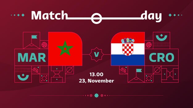 Marokko kroatië match Football 2022 2022 World Football Competition kampioenschap wedstrijd versus teams intro sport achtergrond kampioenschap competitie poster vector illustratie