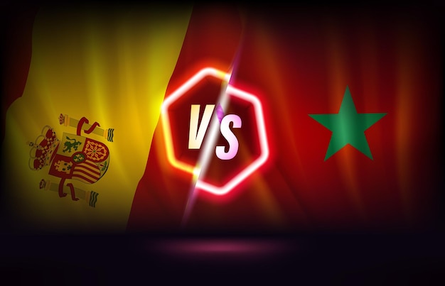 Marokko versus Spanje spelconcept 3D vector illustratie met neon label
