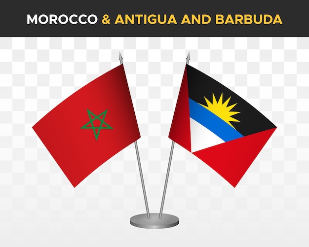 Marokko vs antigua barbuda bureau vlaggen mockup geïsoleerde 3d vector illustratie Marokkaanse tafel vlaggen