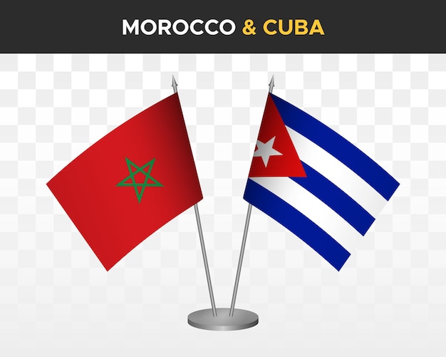 Marokko vs Cuba Bureau vlaggen mockup geïsoleerde 3d vector illustratie Marokkaanse tafel vlaggen