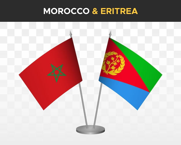 Marokko vs eritrea bureau vlaggen mockup geïsoleerde 3d vector illustratie marokkaanse tafel vlaggen