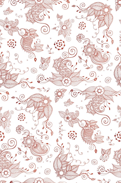 Maroon mehndi style seamless pattern Indian and Arabian Paisley Flowers