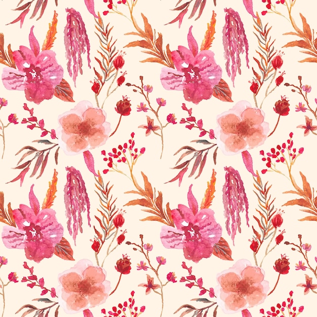 Maroon orchid floral watercolor seamless pattern