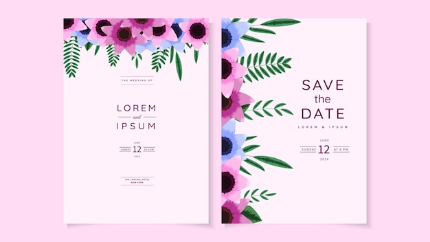 Marriage invitation card cute flowers Wedding floral vector template