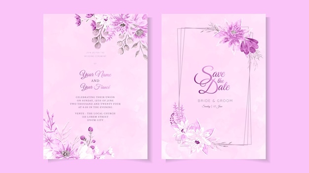 결혼 초대 카드 귀여운 꽃 결혼식 꽃 벡터 템플릿